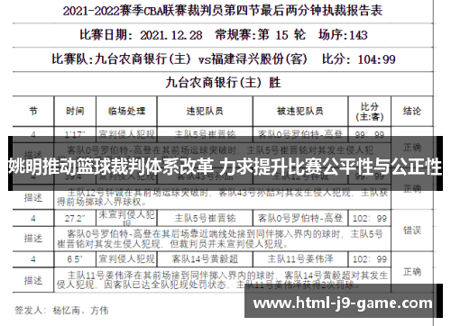 姚明推动篮球裁判体系改革 力求提升比赛公平性与公正性 姚明推动篮球裁判体系改革 力求提升比赛公平性与公正性