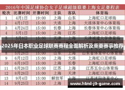 2025年日本职业足球联赛赛程全面解析及重要赛事推荐 2025年日本职业足球联赛赛程全面解析及重要赛事推荐