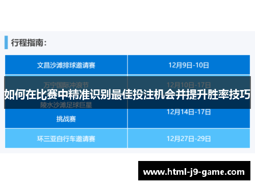 如何在比赛中精准识别最佳投注机会并提升胜率技巧 如何在比赛中精准识别最佳投注机会并提升胜率技巧