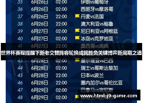 世界杯赛程提醒下新老交替阵容轮换成就胜负关键博弈新周期之道